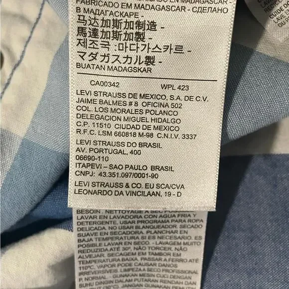 Levi’s Shirt Mens L Blue Checkered Short Sleeve Pearl Snap Western Cowboy Casual - Picture 11 of 11